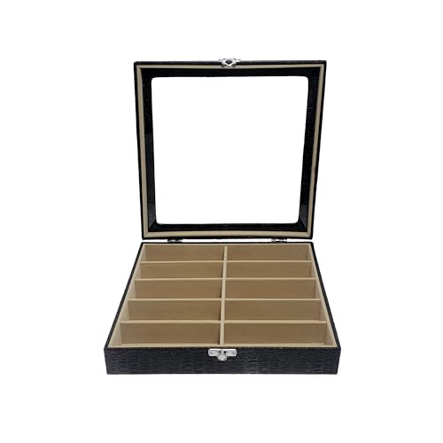 Estojo Porta Óculos 10 Casulos Preto Com Interno Aveludado Bege Caixa Organizador Maleta para Óculos