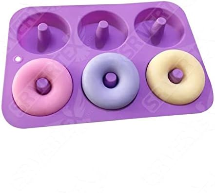 HOVUK® 1x Random Colour Silicone Doughnut Mould with 6 CavitiesNon-Stick Bakeware Mould, Flexible Baking Tray for Cakes, Biscuits, Bagels, Muffins, Size-26cm