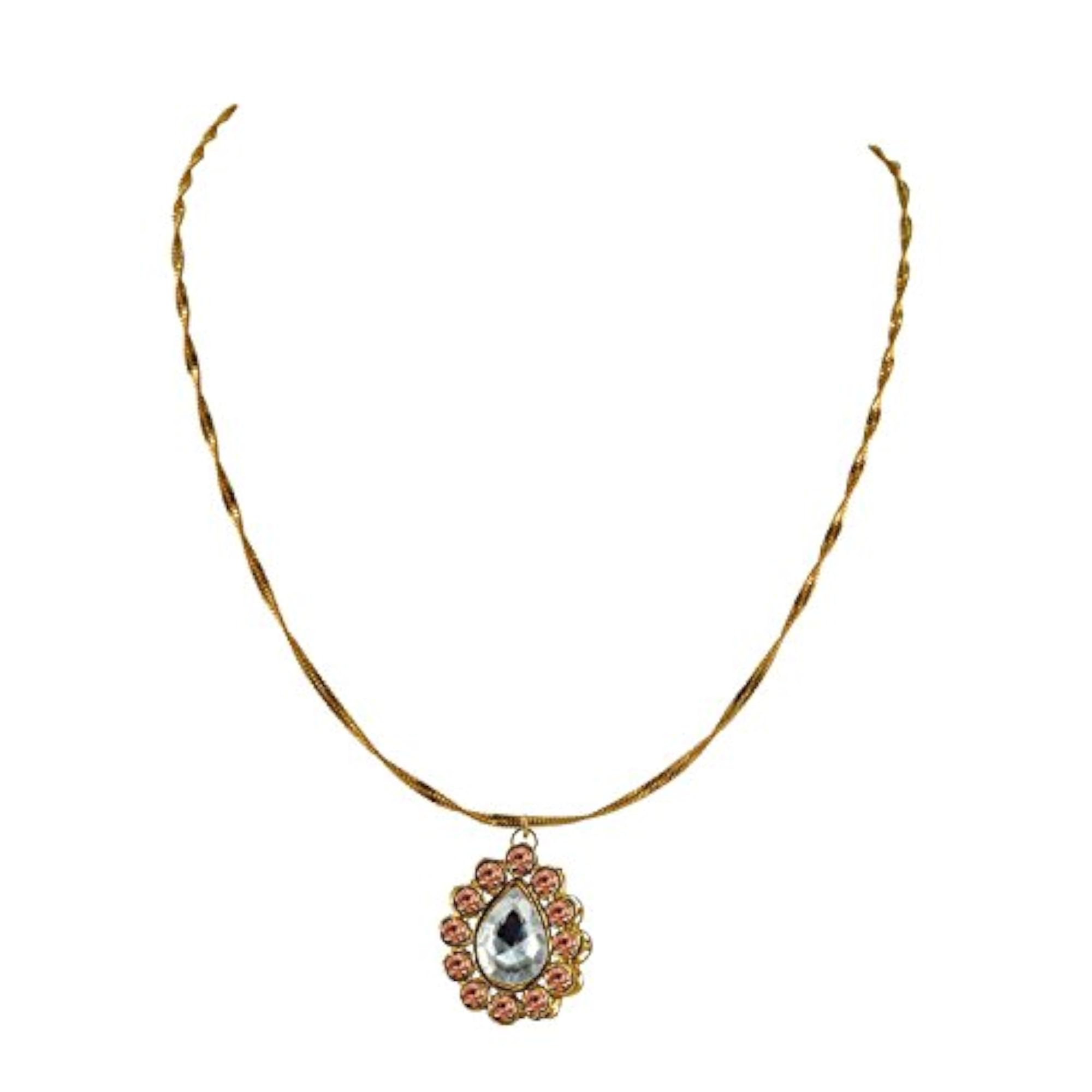 Women's Multicolor Solid Stone Brass Pendant, Platted