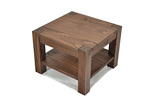 Couchtisch Wohnzimmertisch Beistelltisch mit Ablage,Rio Bonito, 60x60cm Höhe 60cm, Echtholz Pinie Massivholz, geölt und gewachst, Farbton Cognac braun, mit praktischen Zwischenboden Cover