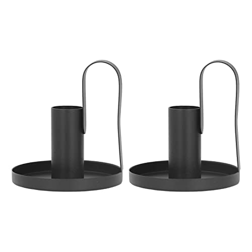 Metal Candle Holders Iron Candlestick Holders Black Retro Fashion Curved Handle for Fireplace Table Decoration 2Pcs Matte Black Rust Resistant