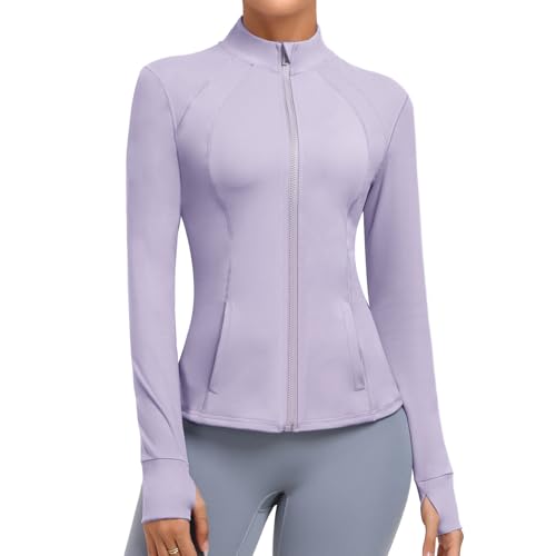 Cighay Women's Athletic Full Zip Lightweight Workout Jacket With Pockets Running Slim Fit Yoga Sportwear With Thumb Holes