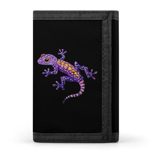 Purple Lizard Mens Trifold Wallet Slim 8 Card Slot Purse with Photo Window & Keychain Coin Clip