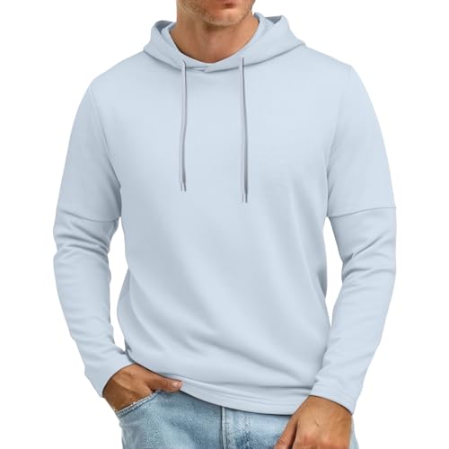 Mens Hooded Sweatshirt Casual Long Sleeve Hoodies Drawstring Workout Pullover with Pocket2