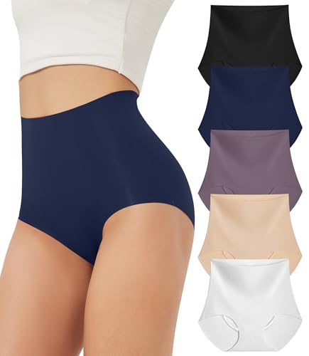Bobelle Wear Damen Unterwäsche Nahtlose Slips Damen, High Waist Seamless Unterhosen Bequeme Stretch Ohne Panties 5er Pack, Multicolor01, M