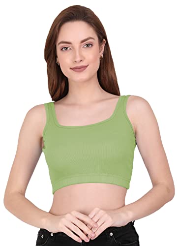Image of THE BLAZZE 1044 Women's Cotton Basics Sexy Solid Square Neck Slim Sleeveless Saree Readymade Saree Bra Blouse Crop Top T-Shirt for Women