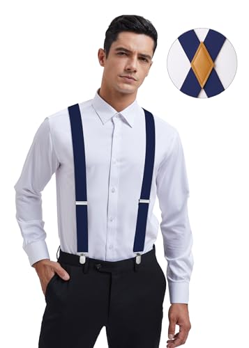 HISDERN Suspenders for Men X-Back 1.4" Adjustable Elastic Suspender Braces Strong 4 Clips for Work Trousers Wedding