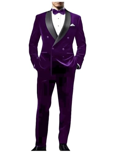 ONAXTDA Men's Velvet Jacket and Pants Set Suit Slim Fit Double Breasted Business 2 Piece Wedding Tuxedo