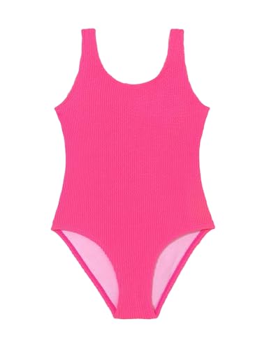 Image of MakeMeChic Girl's One Piece Bathing Suits Solid Scoop Neck Smocked Swimsuits Swimwear Hot Pink 9Y