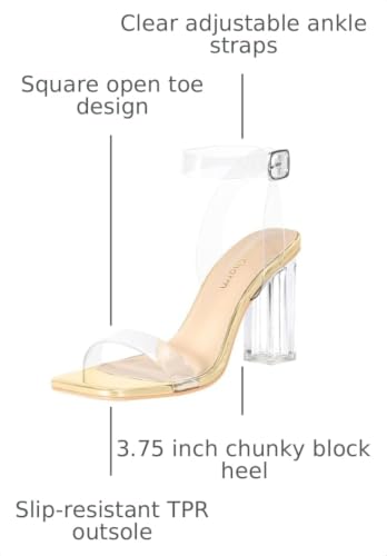 Image of Women's Clear Chunky Block Heeled Sandals 3.74 Inches Open Toe Ankle Strap Block High Heel Sandal Dress Dancing Sandals Daily Work Party Shoes