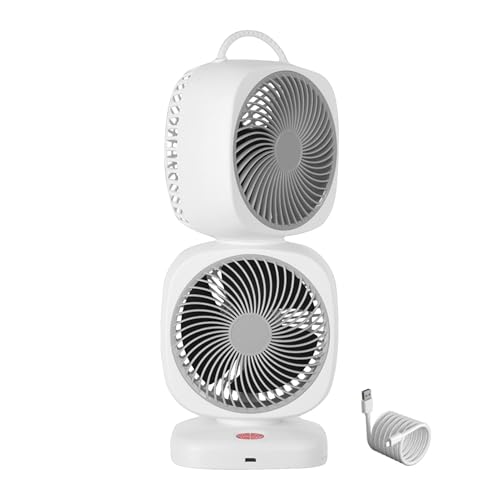 pequeños ventiladores de escritorio, ventilador personal USB - Ventilador de torre oscilante de doble cabezal - Ventilador de habitación pequeña con oscilación de 350 grados para mesa, camping, exteri