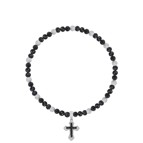 Ice Baseball Necklaces for Men Cross Pendant Necklaces Rhinestone Baseball Bead Necklace Bling Baseball Choker Necklace Discoball Necklace for Baseball Team Jewelry