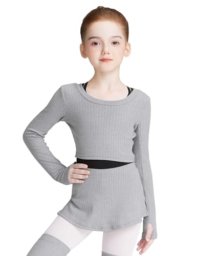 Image of Knit Crop Girls Dance Sweater and Pull on Ballet Skirts Set Athletic Ballet Warm up for Training