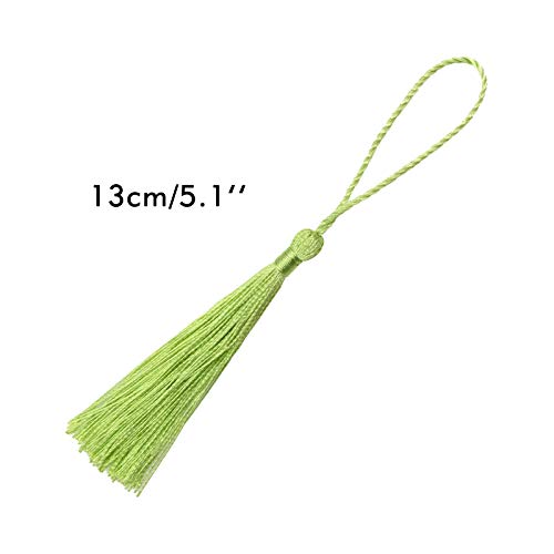 Image of VAPKER 100 Pieces Light Green Color 13cm /5-Inch Silky Handmade Soft Tassels Floss Bookmark Tassels with 2-Inch Cord Loop for Jewelry Making, DIY Projects, Bookmarks