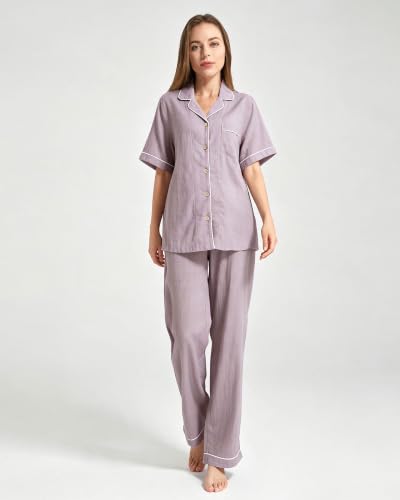 Image of Womens Muslin Pajama Set 100% Cotton Double Gauze Linen Like