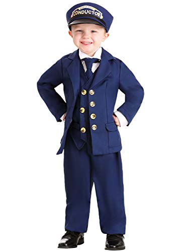 Fun Costumes Boys North Pole Train Conductor Costume Jacket Vest & Hat - 4T - Blue
