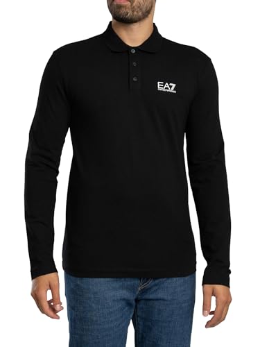 Polo manches longues EA7 premium noir avec finitions haut de gamme