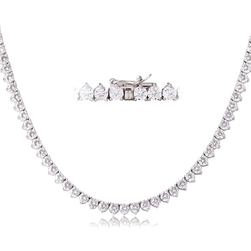 Tennis Necklaces for Women Men | 3 Prong 18K White/Yellow Gold Plated 4mm Round Cubic Zirconia Diamond Chains | Tennis Chain Necklace Size 16-18 inches