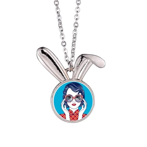 Collier lapin bleu pendentif lunettes culture chinoise originale