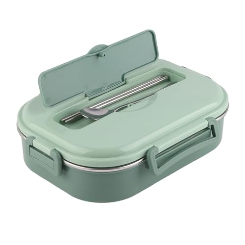 Yosoo Stainless Steel Lunch Box, 4 Grid Portable Box, Food Storage Container, Good Sealing Performance, Includes Spoons and Chopsticks (Four grid lunch box with soup bowl: green)