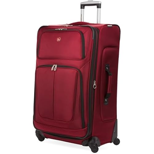 SWISSGEAR Sion Softside Expandable Spinner Luggage Durable Lightweight Travel Suitcase, Burgundy, Checked-Large