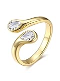 Bestyle Anillo Abierto Ajustable Mujer Dorado con Piedra natal de abril Nacimiento Gotas de Agua Hipoalergénico Acero de Compromiso Boda Alianzas