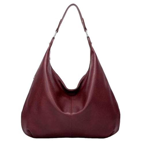 SSKHE Bolso de mano para mujer, bolso vintage, bolso de mano de piel sintética para mujer, bolsas hobo para mujer, bolso de hombro con cremallera, granate, De tamaño mediano