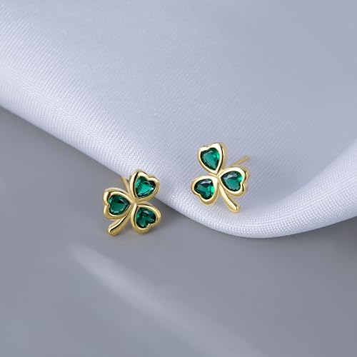 SLUYNZ 925 Sterling Silver CZ Leaf Clover Earrings Stud for Women Teens Shamrock Studs Earrings Love Clover Earrings Green for Spring4