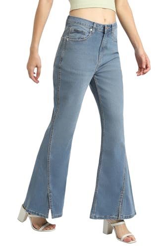 Image of Forever 21 Women Solid Flared Regular Fit Jeans