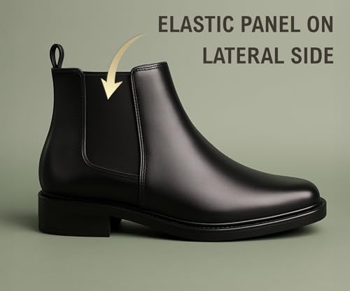 Image of Kraasa THE Ashford - Men's Stylish Vegan Leather Chelsea Boots with Side Zipper & Elastic Panel, Square Toe Ankle Boot (Tan /Black /Brown)
