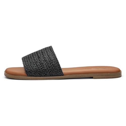 Image of Athlefit Flat Sandals Women Dressy Square Toe Raffia Summer Slide Sandals