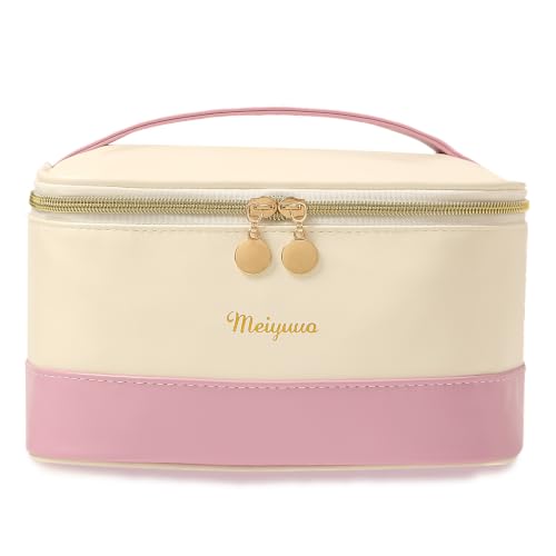 Two-tone Travel Makeup Bag, Watrproof Toiletry Organizer, Beige Purple — view 5