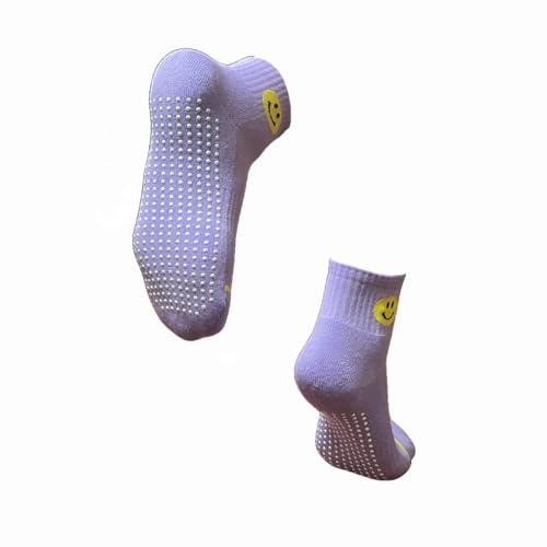 Image of Smiley Grip Socks 3-Pack - Cushioned for Pilates, Studio, Non-Slip Ankle Socks, Happy Face Design, Blue, Green, White