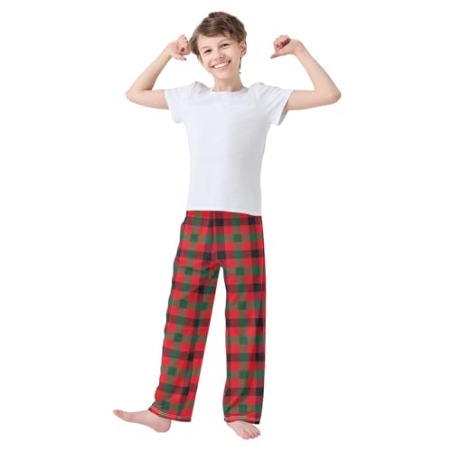 ZZKKO Tartan Christmas Red Green Boys Pants for Kids Jogger Pants with Pockets S-XL2
