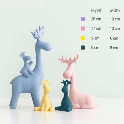 Image of Xtore Reindeer Family Modern Aesthetic Figurine for Home Decor | Satin Ceramic Build | Best Gift - (Pack of 4 Pieces, Multicolor)