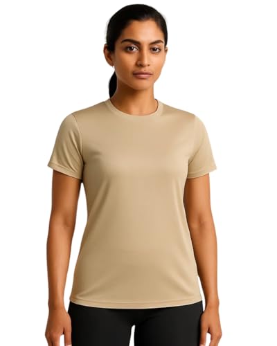 Hangout Hub Women's Plain Tshirt | Solid | Dry Fit | 100% Polyester 140 GSM | Regular Fit Tees | Teegar (Sand;Women-2XL) | Round Neck | Half Sleeves | Tshirts Pack of 1