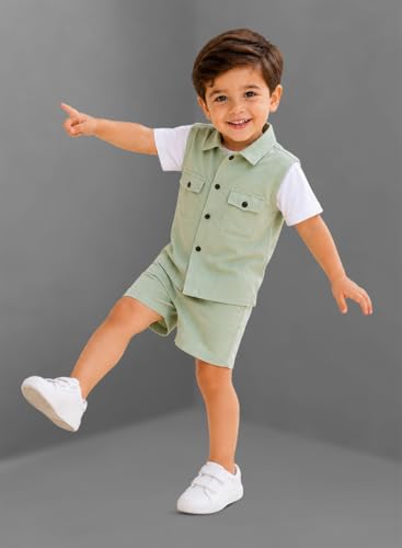 Image of 3BROS Kids Cotton Shirt Shorts Set for Boys Kids Clothing /Boys Clothing Set (Party /Festive) Wear
