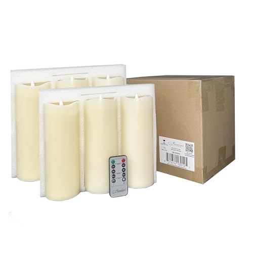 Image of Stonebriar 3 Count Ivory Real Wax 3x8 Flameless LED Pillar Candles with Remote and Timer
