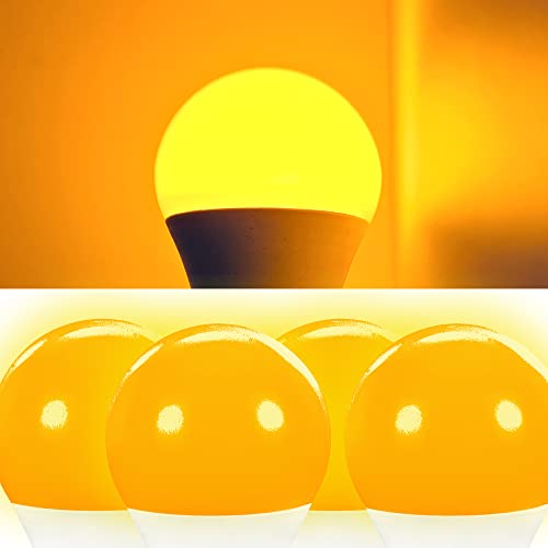 Free Shipping Offer AmeriLuck 4-Pack Orange Yellow Color A19 LED Light Bulb for Bedroom and Porch, Mosquito Bug Light, 7W (60W Equivalent), E26 Medium Scew Base, Waterproof for Outdoor Use