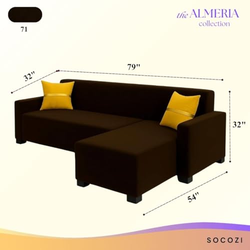 Image of SOCOZI Bulvaria 4 Seater RHS L Shape Sofa Set | Soft Velvet Suede Fabric | Modern Design | Plush Comfort Cushions for Living Room (Dark Brown)