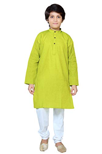 Baba & Baby boys traditional ethnic wear handloom cotton light green colour kurta pajama set (Light Green, 13-14 Years)