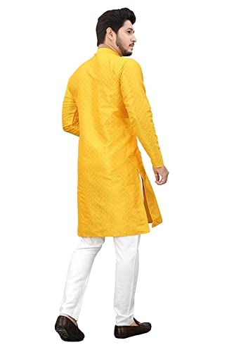 BAGHADBILLO Men's Cotton Blend Kurta with Mandarin Collar Neck Yellow - Image 4