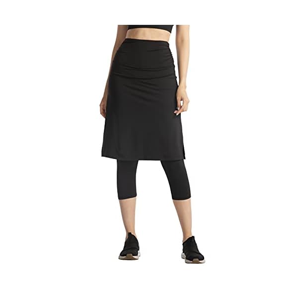 Cityoung-Womens-High-Waist-Long-Skirted-Capri-Pants-Hidden-Pocket-Workout-Active-Modest-Skirt-Leggings Skirted Leggings for Women Dressy Skirt with Leggings Attached Workout Modest Swim Skirts with Capri with Pockets m bk Black