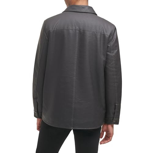 Levi's Men's Buffed Cow Faux Leather Hooded Trucker Jacket, New Brown, Small3