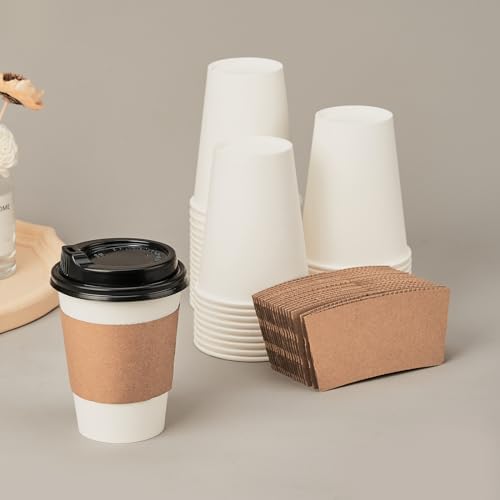 METAPRINT 100 Pack Kraft Paper Coffee Cups Sleeves - Dual-Layer Insulation for 12-24 oz Disposable Cups, Heat-Resistant Corrugated Cup Holders for Hot Beverages