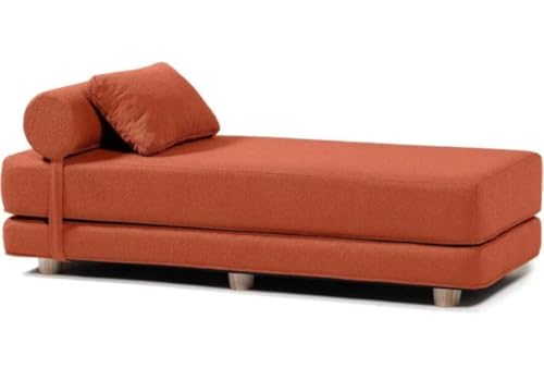 Image of SOUL CRAFT Modern Modular Daybed /Fold-Out Sleeper, Beige, Velvet Fabric, Converts to 2 Single Beds or 1 Queen Bed, with Mattress 203 cm x 74 cm(6.66 ft x 2.43 ft) (Orange)