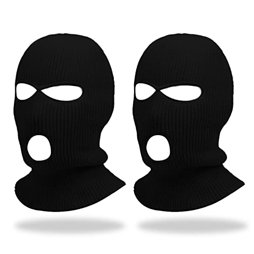 MIVAIUN 2 Piezas Pasamontaña de 3 Agujeros Negro, Unisex Máscara Térmica, Pasamontañas de Punto de Invierno de 3 Agujeros,...