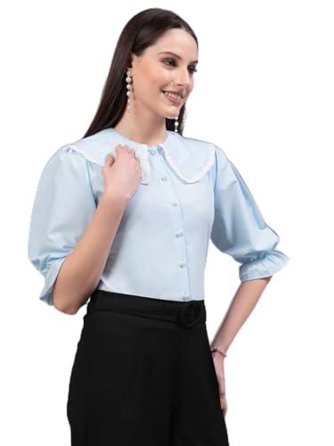 Image of Style Quotient Women Sky Blue Victorian Style Shirt