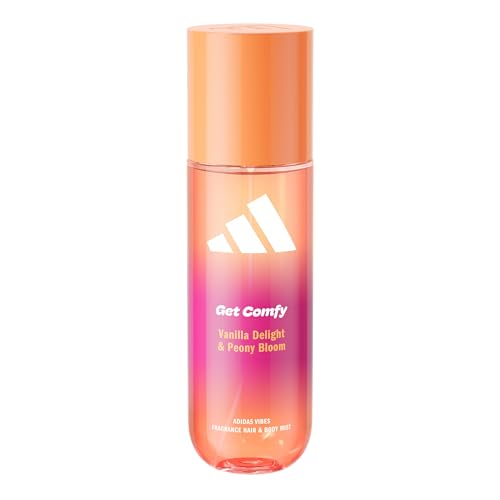 adidas Vibes Get Comfy Acqua profumata spray per corpo e capelli, da Donna, Mood Boosting, Note di Delizia alla Vaniglia e Fiore di Peonia, Per Ogni Occasione, 236 ml