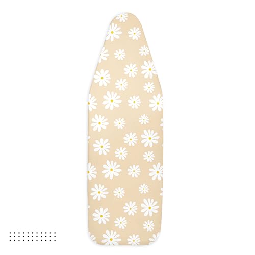 Image of Encasa XO Homes Ironing Board Cover With 3Mm Thick Felt Pad For Steam Press(Fits Standard Large Boards Of 125X39 Cm)Heat Reflective,Scorch&Stain Resistant,Printed-Daisy Beige